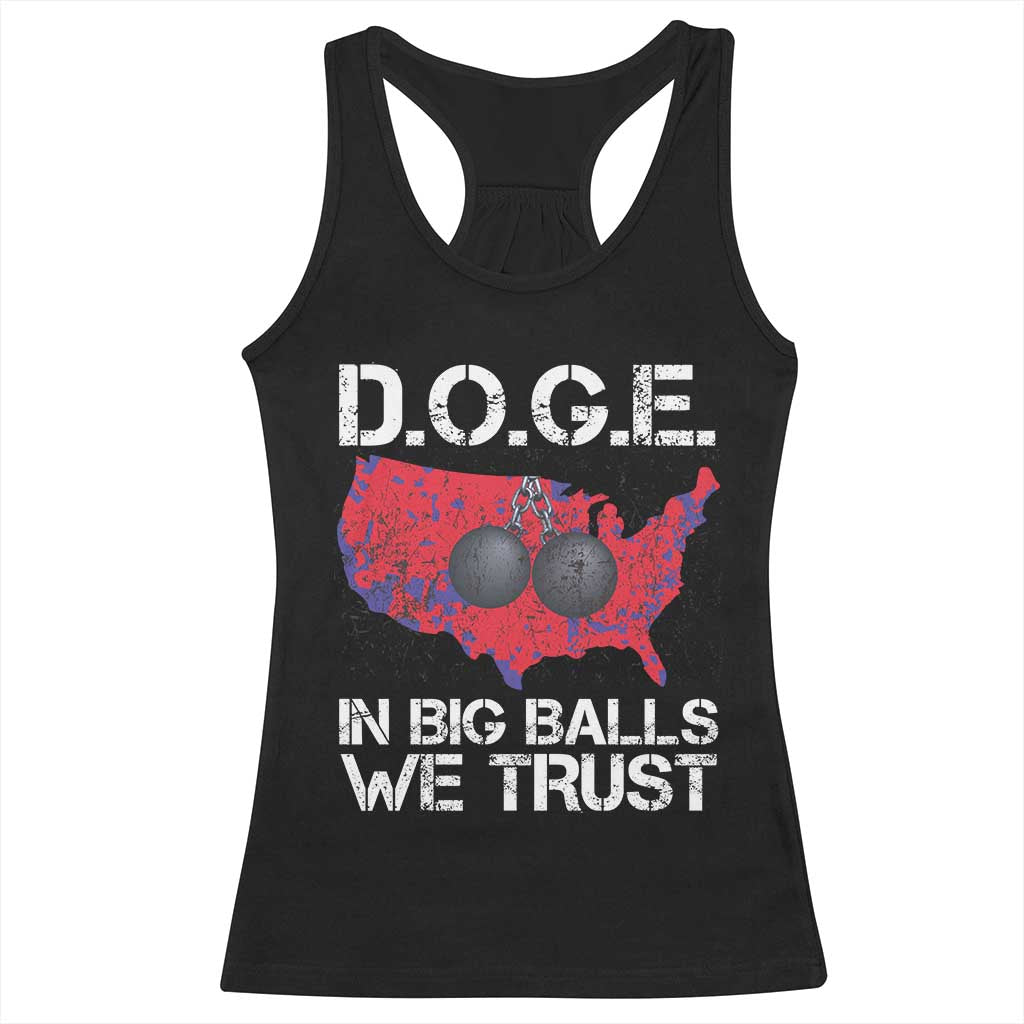 DOGE In Big Balls We Trust 2025 Racerback Tank Top Vintage American Map TS11 Black Print Your Wear