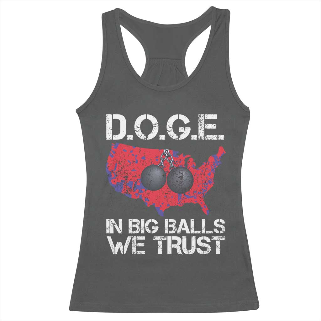 DOGE In Big Balls We Trust 2025 Racerback Tank Top Vintage American Map TS11 Dark Heather Print Your Wear