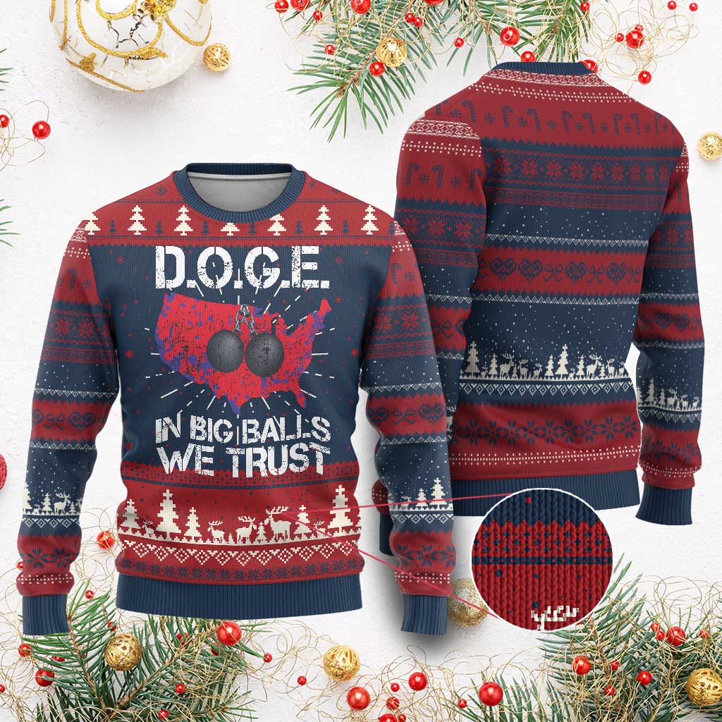 DOGE In Big Balls We Trust 2025 Knit Sweatshirt Vintage American Map TS11 Burgundy Print Your Wear