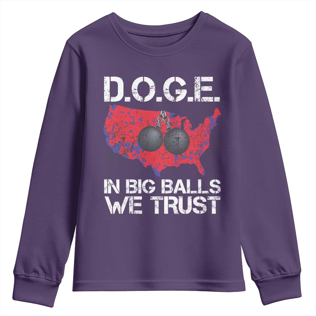 DOGE In Big Balls We Trust 2025 Youth Sweatshirt Vintage American Map TS11 Purple Print Your Wear