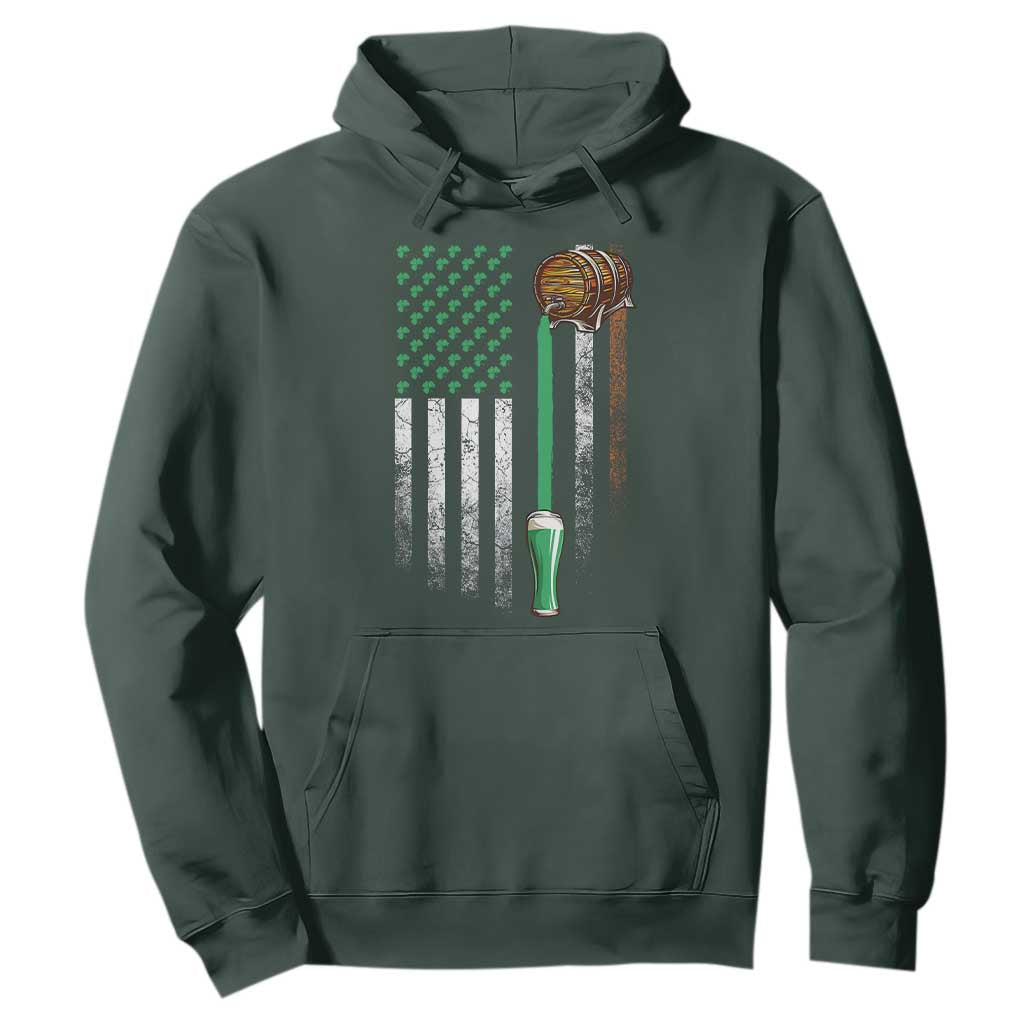 Funny St Patrick's Day Irish Beer Drinking Hoodie Vintage Irish American Flag TS11 Dark Forest Green Print Your Wear