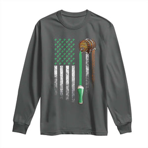 Funny St Patrick's Day Irish Beer Drinking Long Sleeve Shirt Vintage Irish American Flag TS11 Dark Heather Print Your Wear