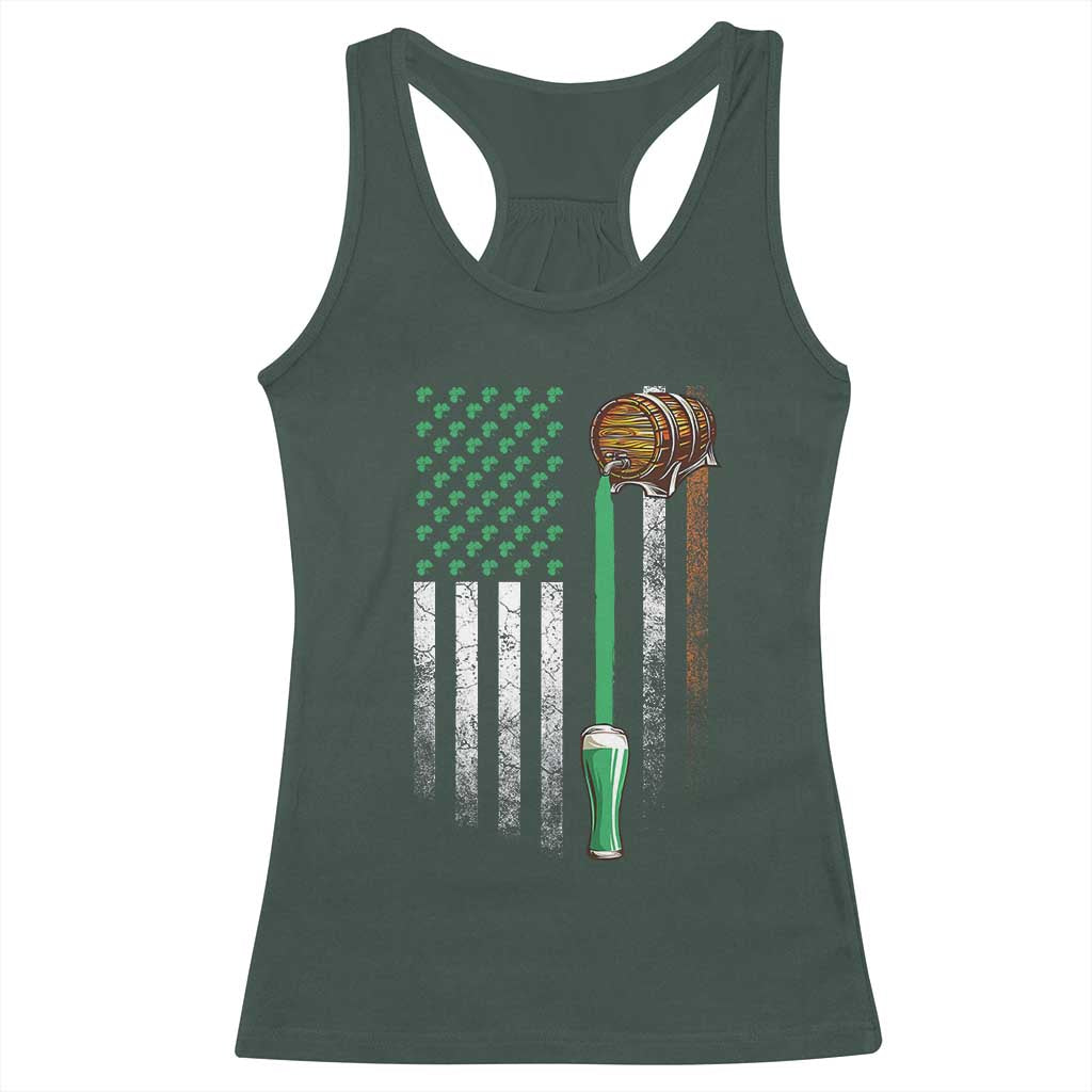 Funny St Patrick's Day Irish Beer Drinking Racerback Tank Top Vintage Irish American Flag TS11 Dark Forest Green Print Your Wear