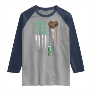 Funny St Patrick's Day Irish Beer Drinking Raglan Shirt Vintage Irish American Flag TS11 Sport Gray Navy Print Your Wear