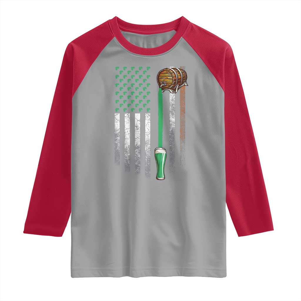 Funny St Patrick's Day Irish Beer Drinking Raglan Shirt Vintage Irish American Flag TS11 Sport Gray Red Print Your Wear