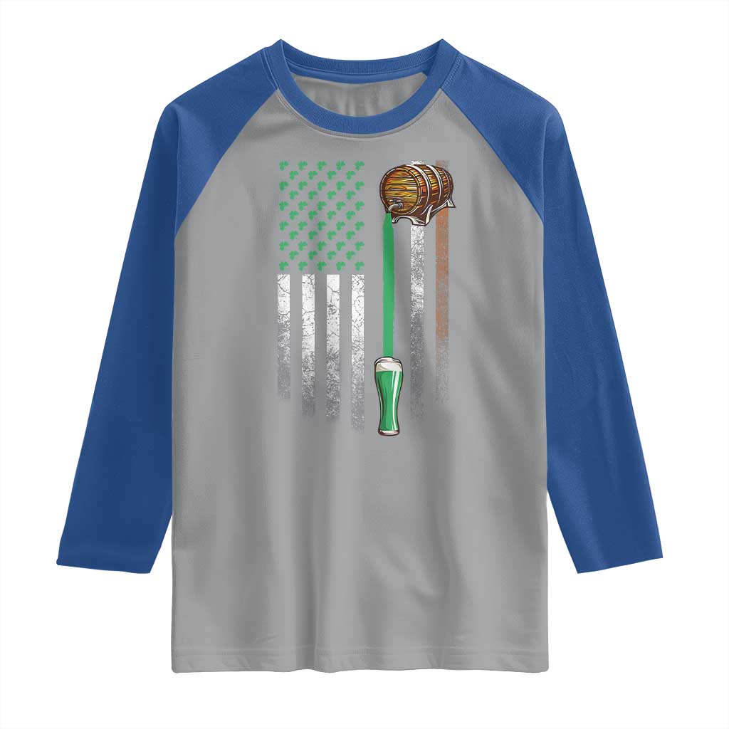 Funny St Patrick's Day Irish Beer Drinking Raglan Shirt Vintage Irish American Flag TS11 Sport Gray Royal Print Your Wear