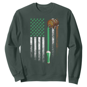 Funny St Patrick's Day Irish Beer Drinking Sweatshirt Vintage Irish American Flag TS11 Dark Forest Green Print Your Wear
