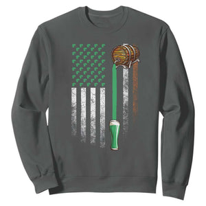 Funny St Patrick's Day Irish Beer Drinking Sweatshirt Vintage Irish American Flag TS11 Dark Heather Print Your Wear