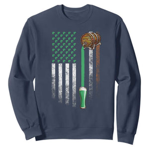 Funny St Patrick's Day Irish Beer Drinking Sweatshirt Vintage Irish American Flag TS11 Navy Print Your Wear