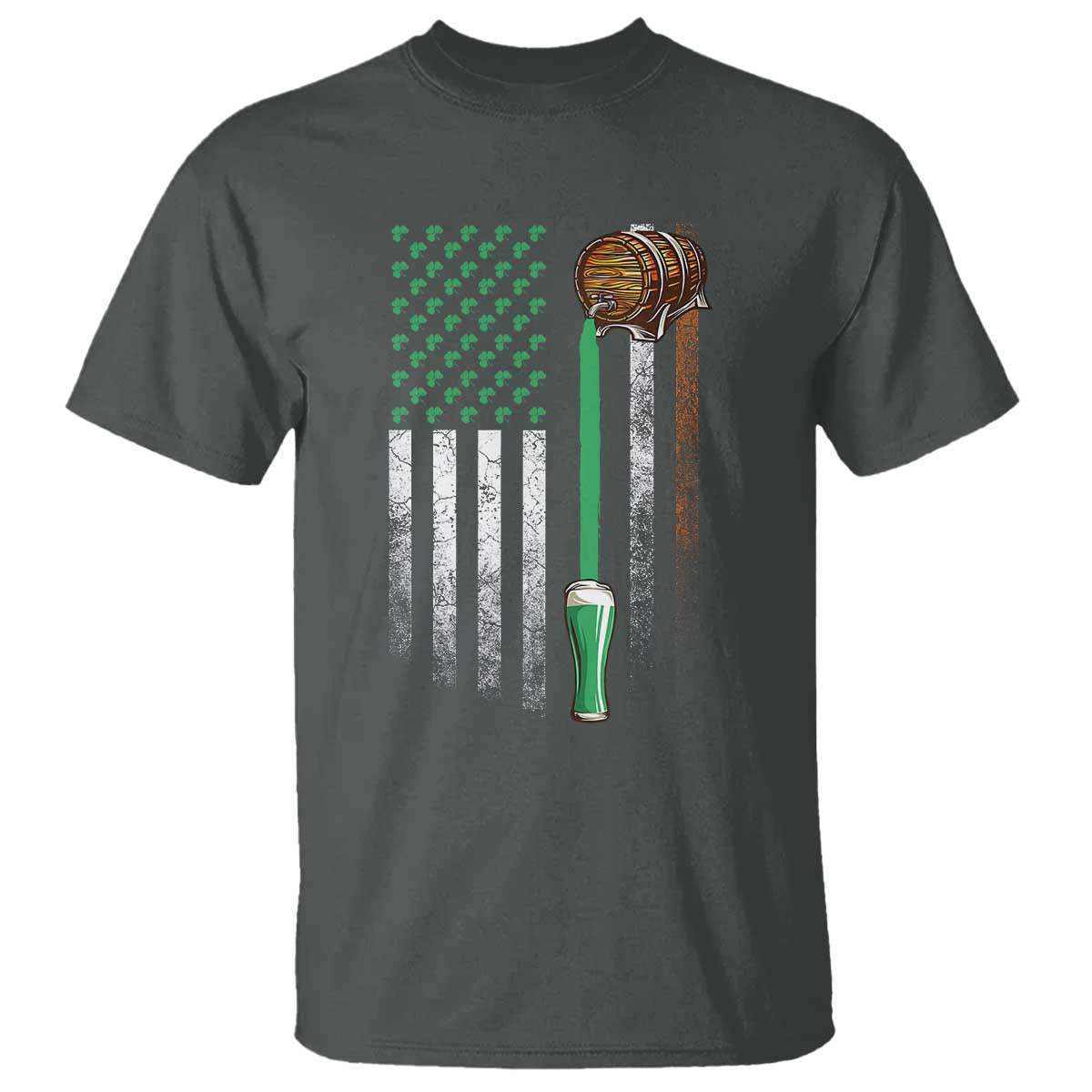 Funny St Patrick's Day Irish Beer Drinking T Shirt Vintage Irish American Flag TS11 Dark Heather Print Your Wear