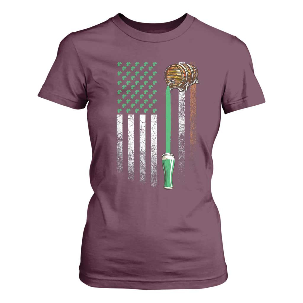 Funny St Patrick's Day Irish Beer Drinking T Shirt For Women Vintage Irish American Flag TS11 Maroon Print Your Wear