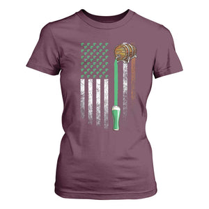 Funny St Patrick's Day Irish Beer Drinking T Shirt For Women Vintage Irish American Flag TS11 Maroon Print Your Wear