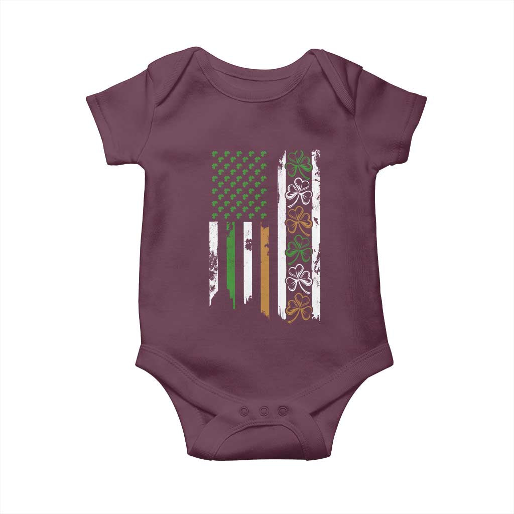 Funny Irish American Vintage Shamrock Flag Baby Onesie TS11 Maroon Print Your Wear