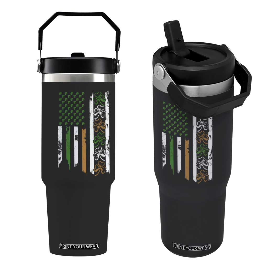 Funny Irish American Vintage Shamrock Flag Flip Straw Tumbler TS11 One Size: 30 oz Black Print Your Wear