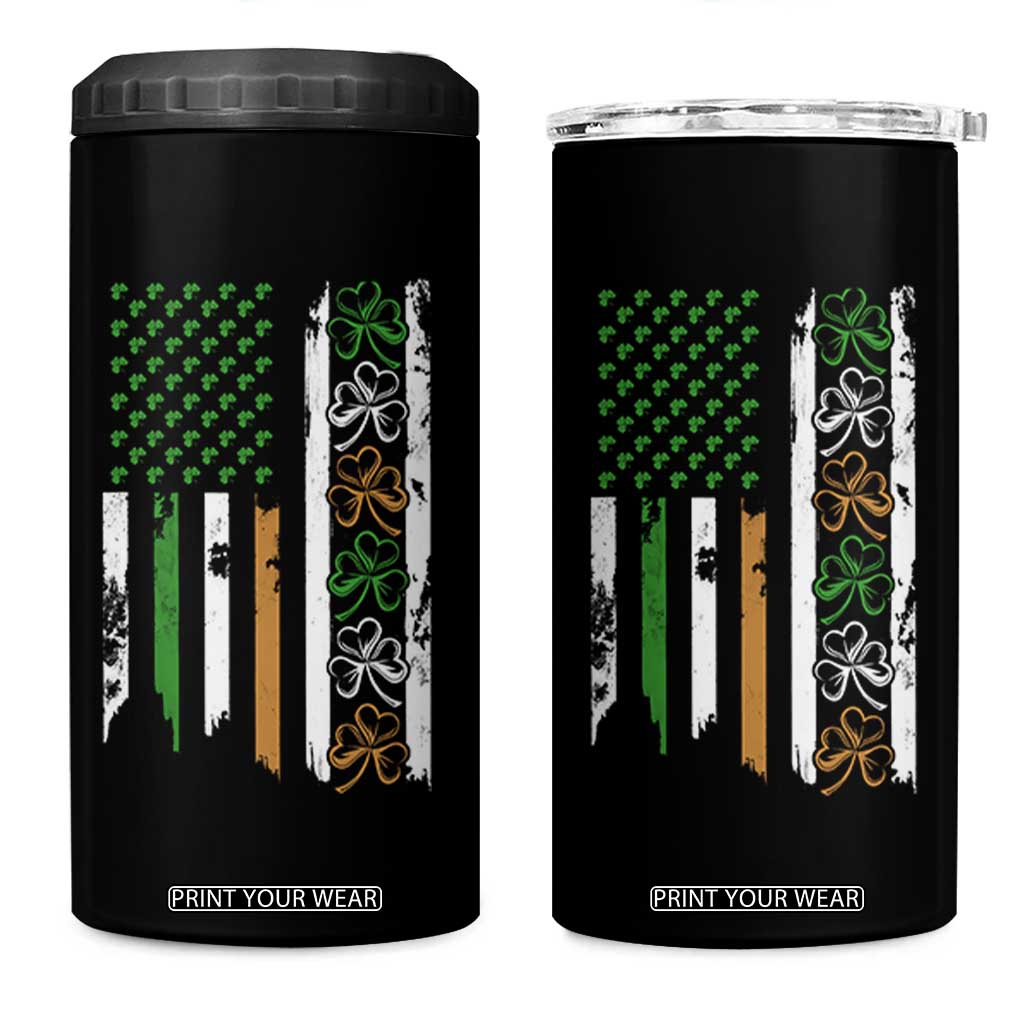 Funny Irish American Vintage Shamrock Flag 4 in 1 Can Cooler Tumbler TS11 One Size: 16 oz Black Print Your Wear