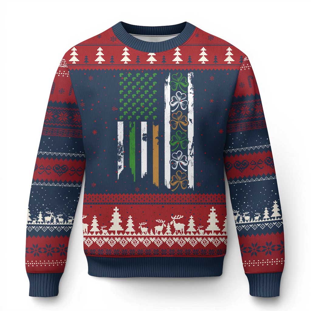 Funny Irish American Vintage Shamrock Flag Ugly Christmas Sweater TS11 Navy Red Print Your Wear