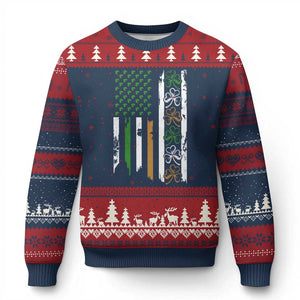 Funny Irish American Vintage Shamrock Flag Ugly Christmas Sweater TS11 Navy Red Print Your Wear
