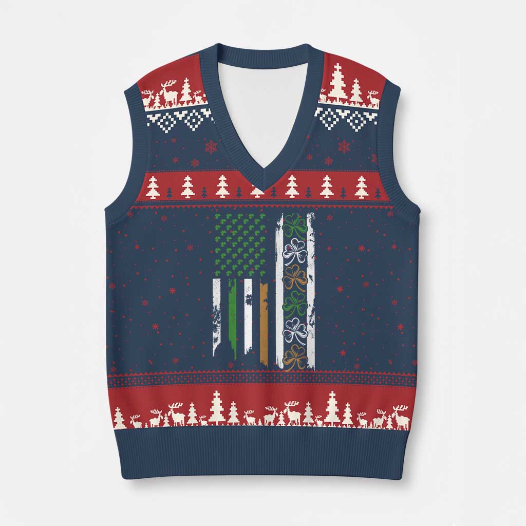 Funny Irish American Vintage Shamrock Flag V-Neck Knit Sweater Vest TS11 Navy Red Print Your Wear