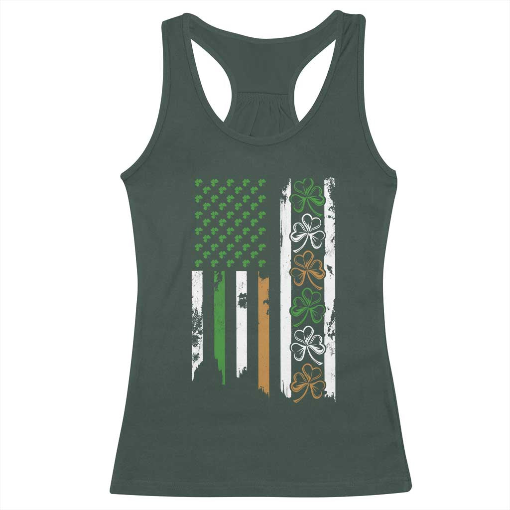 Funny Irish American Vintage Shamrock Flag Racerback Tank Top TS11 Dark Forest Green Print Your Wear