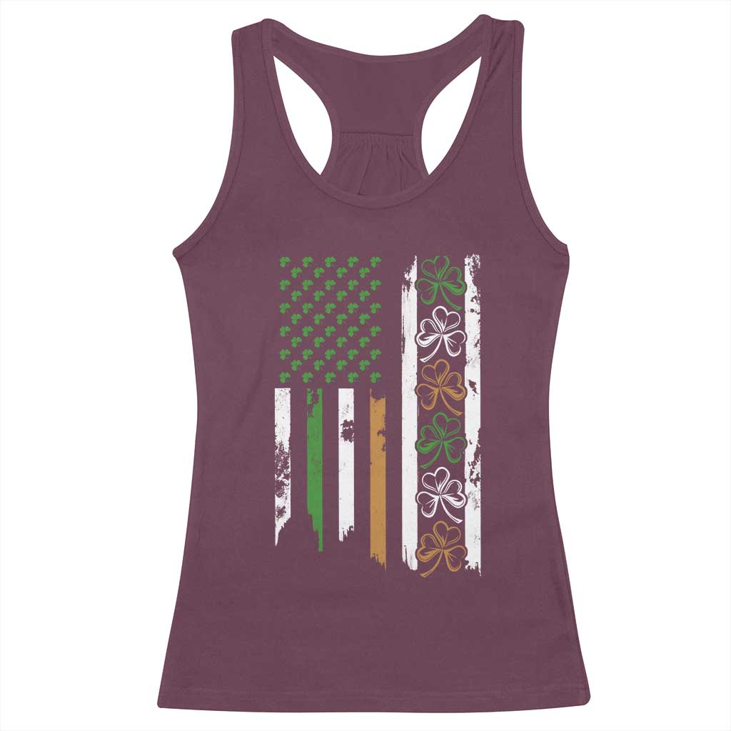 Funny Irish American Vintage Shamrock Flag Racerback Tank Top TS11 Maroon Print Your Wear