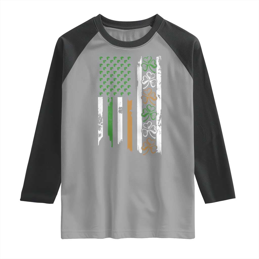 Funny Irish American Vintage Shamrock Flag Raglan Shirt TS11 Sport Gray Black Print Your Wear