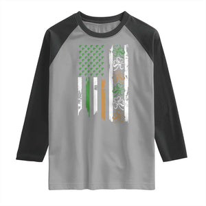 Funny Irish American Vintage Shamrock Flag Raglan Shirt TS11 Sport Gray Black Print Your Wear