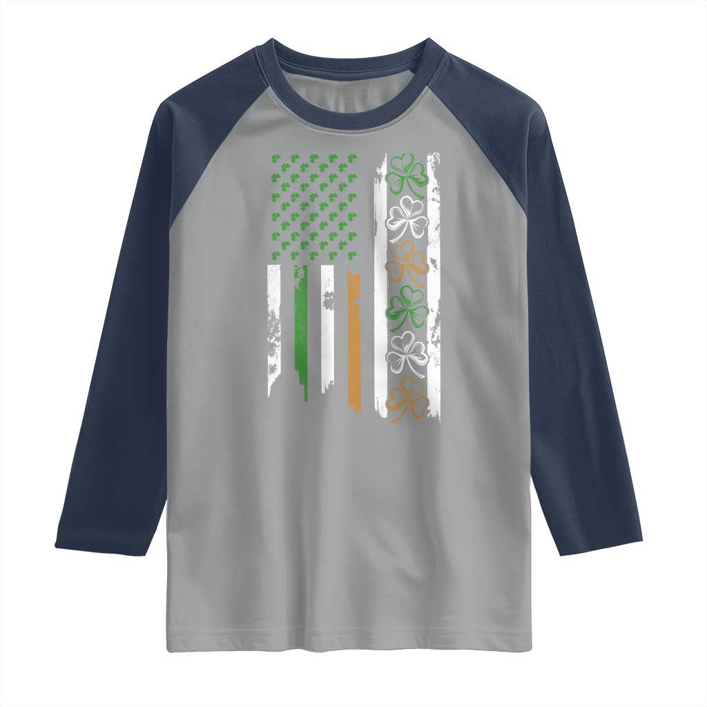 Funny Irish American Vintage Shamrock Flag Raglan Shirt TS11 Sport Gray Navy Print Your Wear