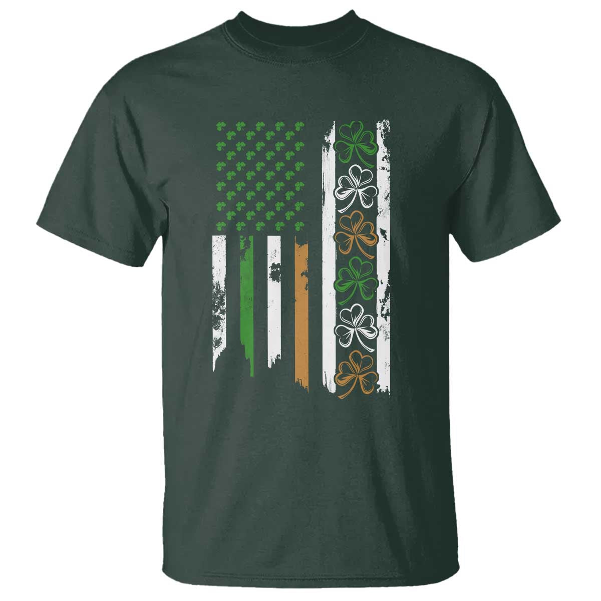 Funny Irish American Vintage Shamrock Flag T Shirt TS11 Dark Forest Green Print Your Wear