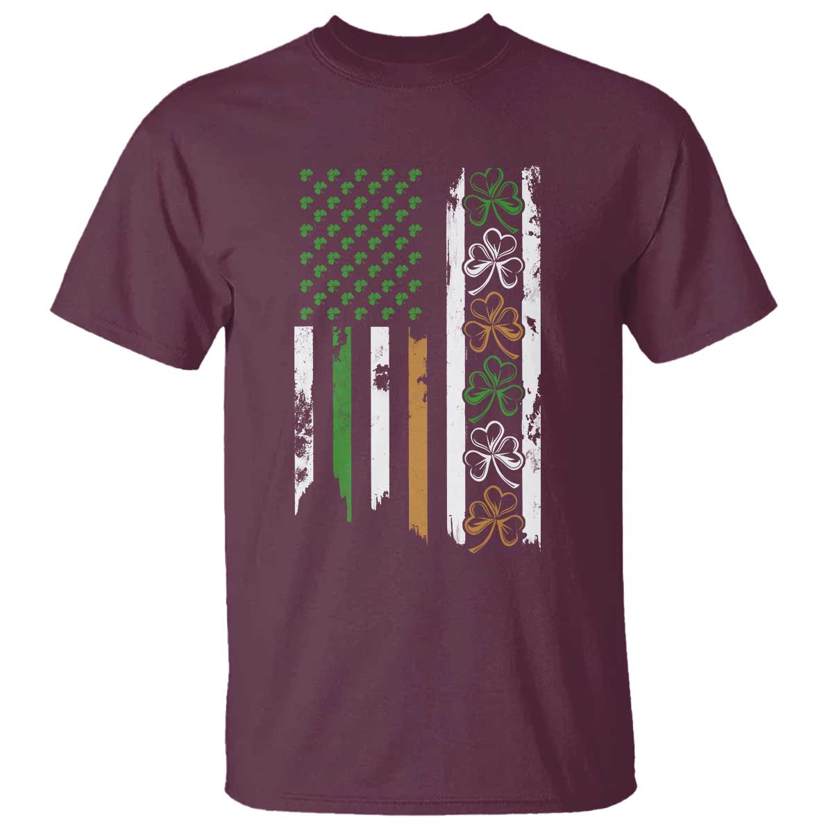 Funny Irish American Vintage Shamrock Flag T Shirt TS11 Maroon Print Your Wear