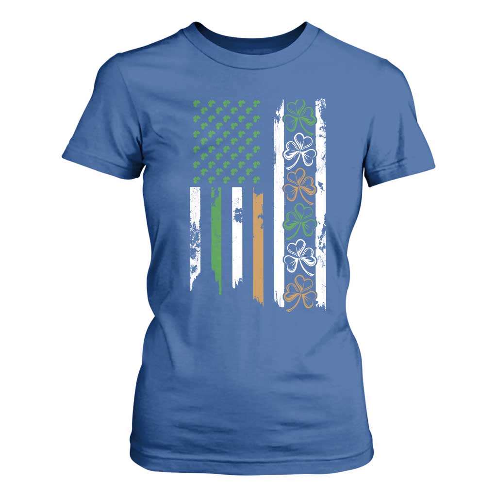 Funny Irish American Vintage Shamrock Flag T Shirt For Women TS11 Royal Blue Print Your Wear