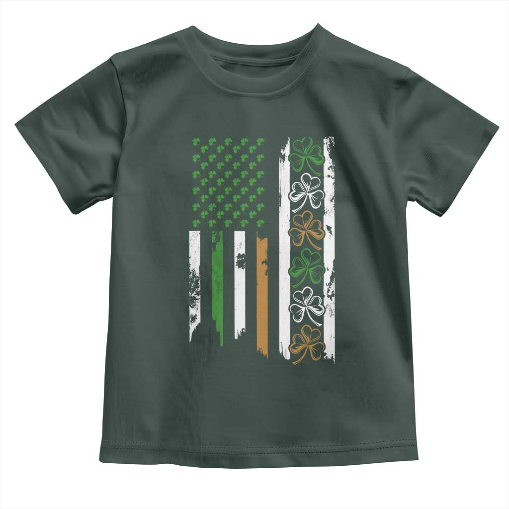 Funny Irish American Vintage Shamrock Flag Toddler T Shirt TS11 Dark Forest Green Print Your Wear