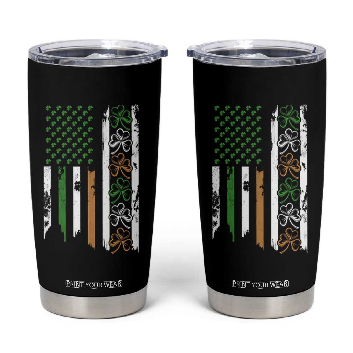 Funny Irish American Vintage Shamrock Flag Tumbler Cup TS11 Black Print Your Wear