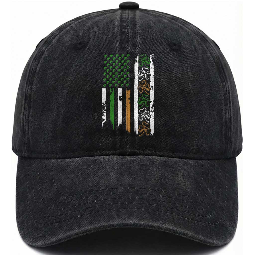 Funny Irish American Vintage Shamrock Flag Washed Cotton Baseball Cap TS11 Print Your Wear