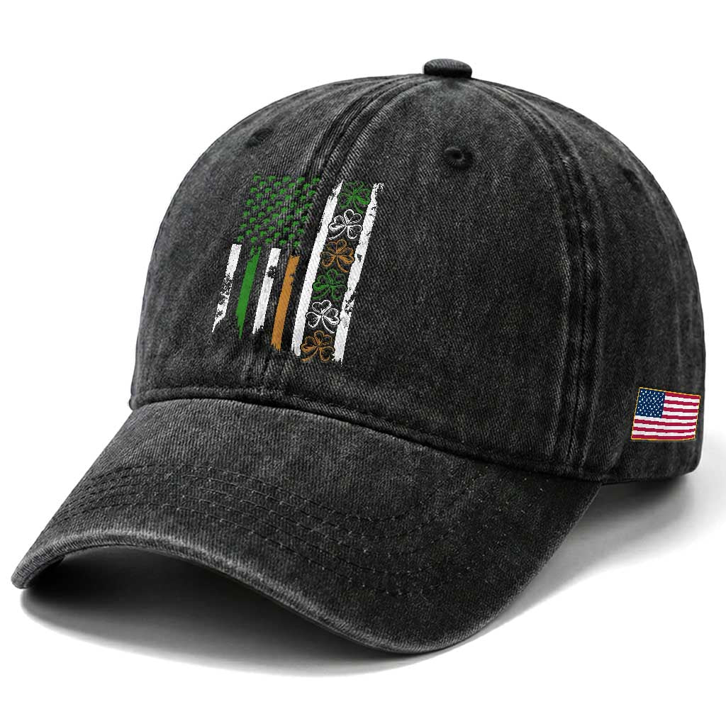 Funny Irish American Vintage Shamrock Flag Washed Cotton Baseball Cap TS11 Print Your Wear