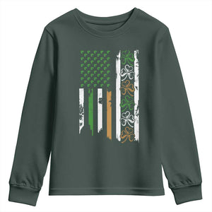 Funny Irish American Vintage Shamrock Flag Youth Sweatshirt TS11 Dark Forest Green Print Your Wear