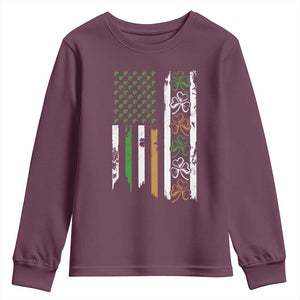 Funny Irish American Vintage Shamrock Flag Youth Sweatshirt TS11 Maroon Print Your Wear
