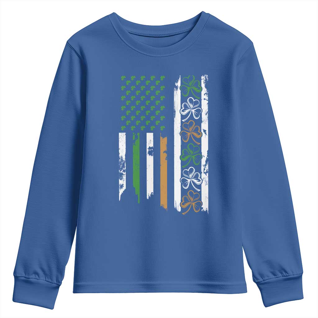 Funny Irish American Vintage Shamrock Flag Youth Sweatshirt TS11 Royal Blue Print Your Wear