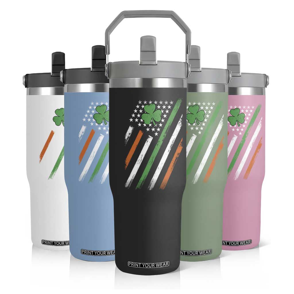 Funny Irish American Flag Shamrock Flip Straw Tumbler TS11 Print Your Wear