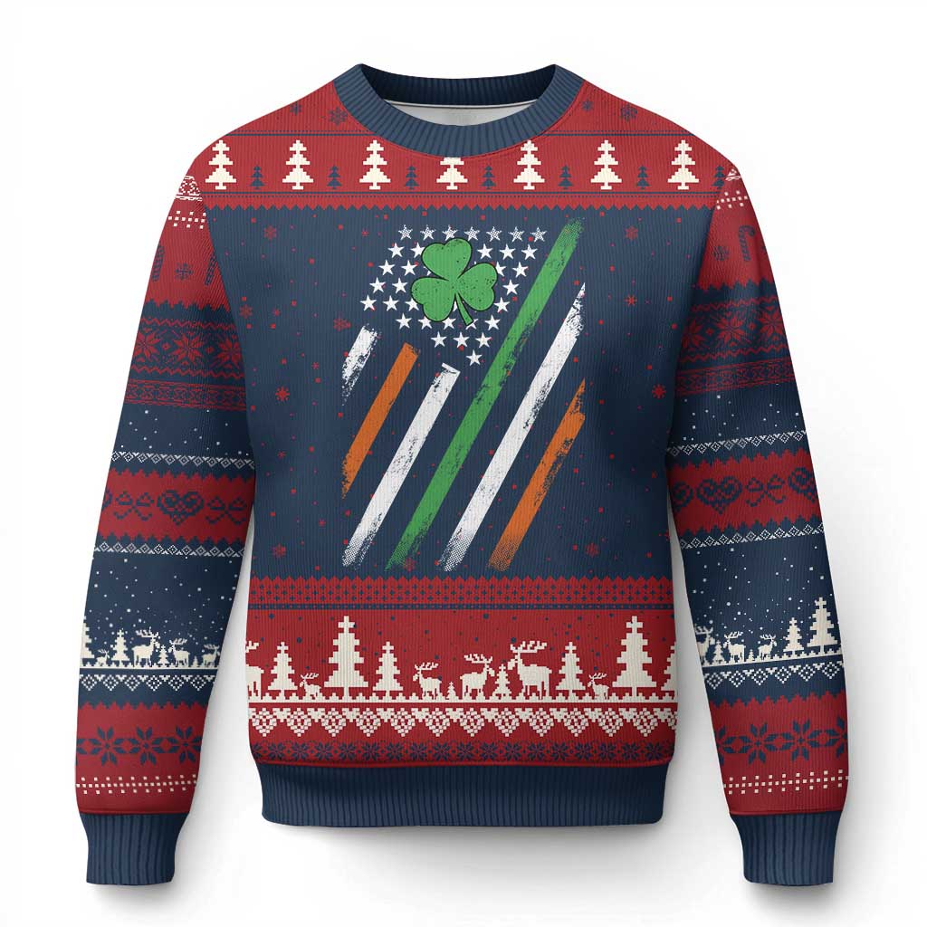 Funny Irish American Flag Shamrock Ugly Christmas Sweater TS11 Navy Red Print Your Wear