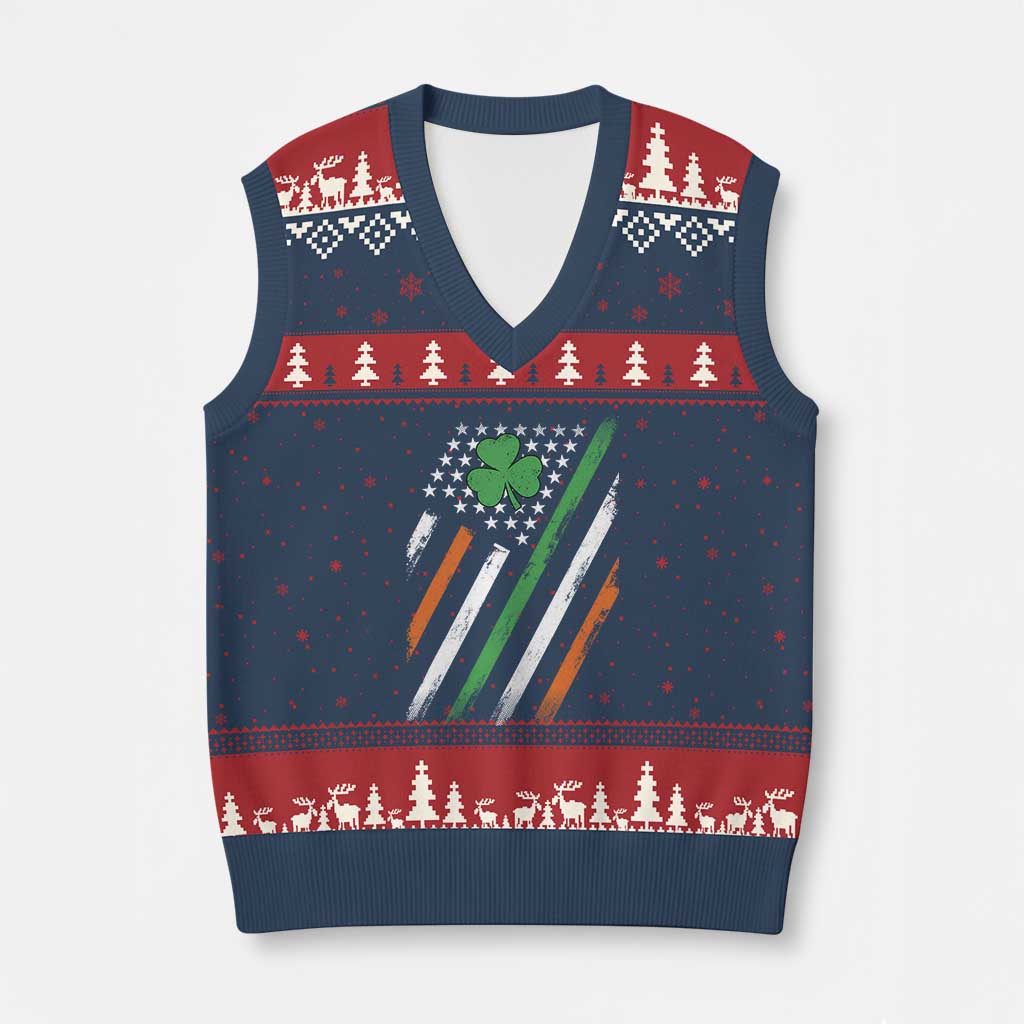 Funny Irish American Flag Shamrock V-Neck Knit Sweater Vest TS11 Navy Red Print Your Wear