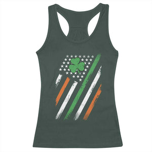Funny Irish American Flag Shamrock Racerback Tank Top TS11 Dark Forest Green Print Your Wear