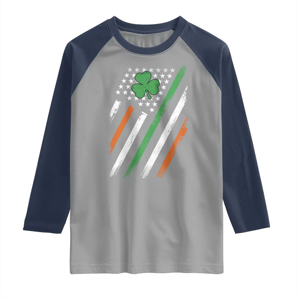 Funny Irish American Flag Shamrock Raglan Shirt TS11 Sport Gray Navy Print Your Wear