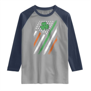 Funny Irish American Flag Shamrock Raglan Shirt TS11 Sport Gray Navy Print Your Wear