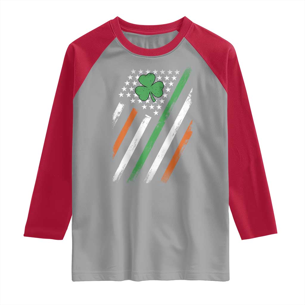 Funny Irish American Flag Shamrock Raglan Shirt TS11 Sport Gray Red Print Your Wear