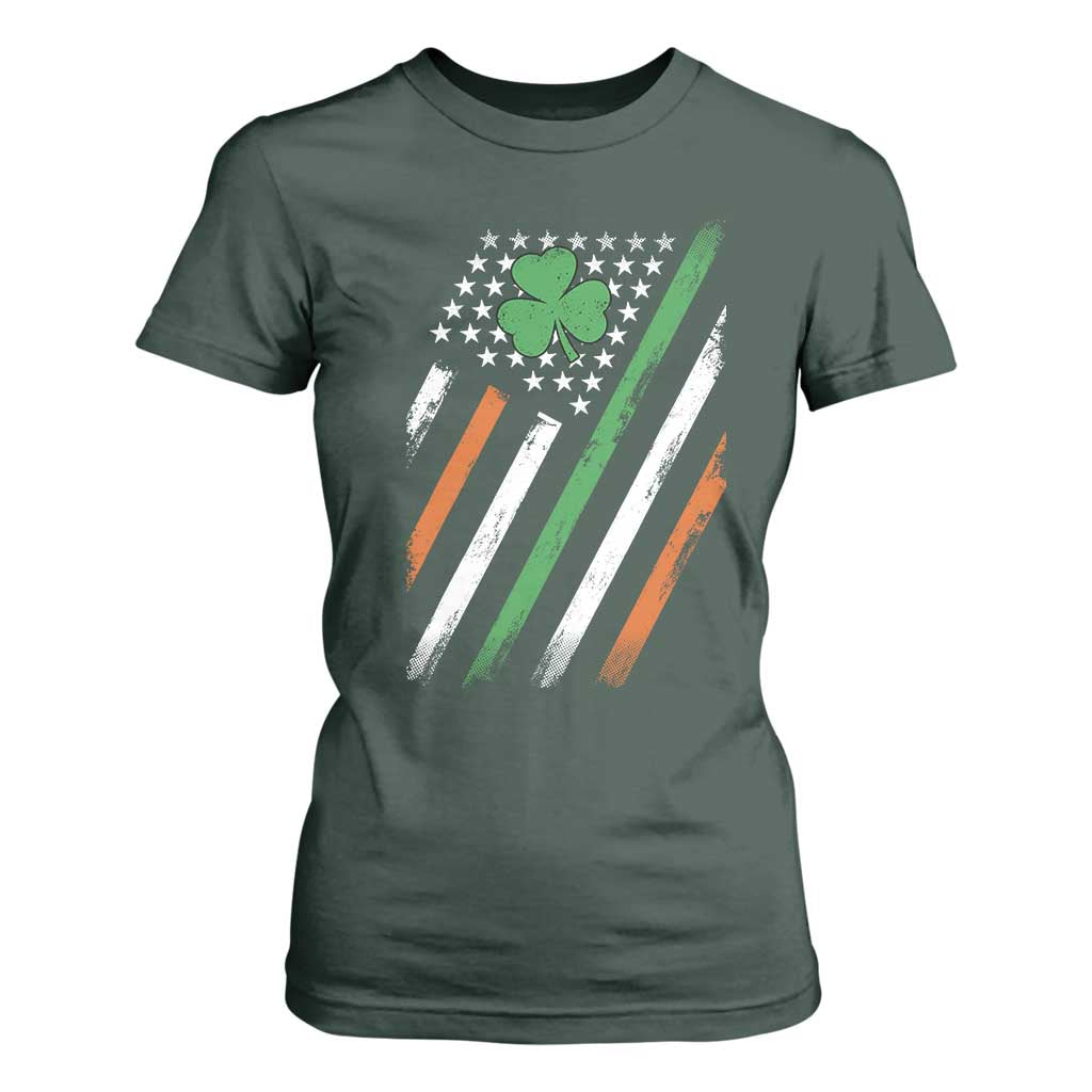 Funny Irish American Flag Shamrock T Shirt For Women TS11 Dark Forest Green Print Your Wear