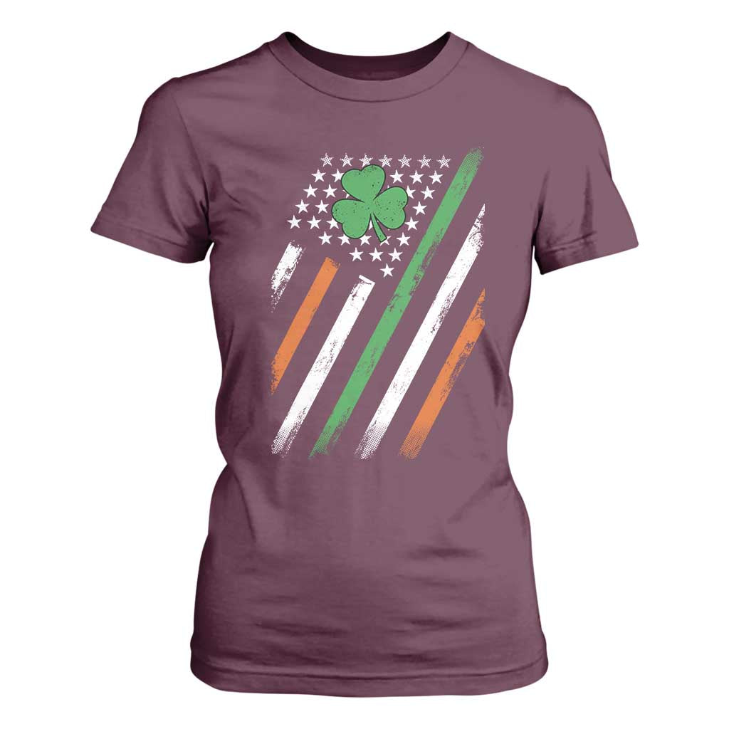 Funny Irish American Flag Shamrock T Shirt For Women TS11 Maroon Print Your Wear