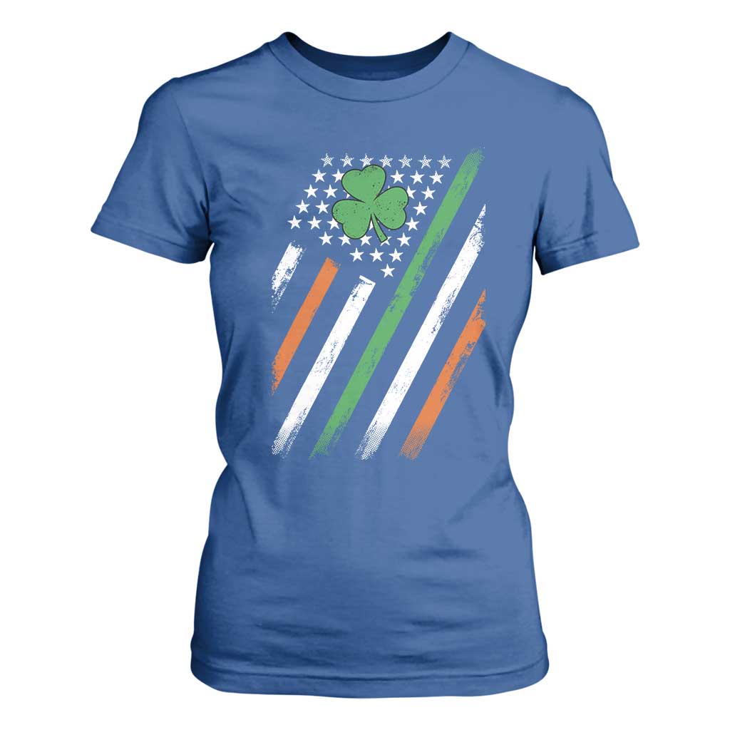 Funny Irish American Flag Shamrock T Shirt For Women TS11 Royal Blue Print Your Wear