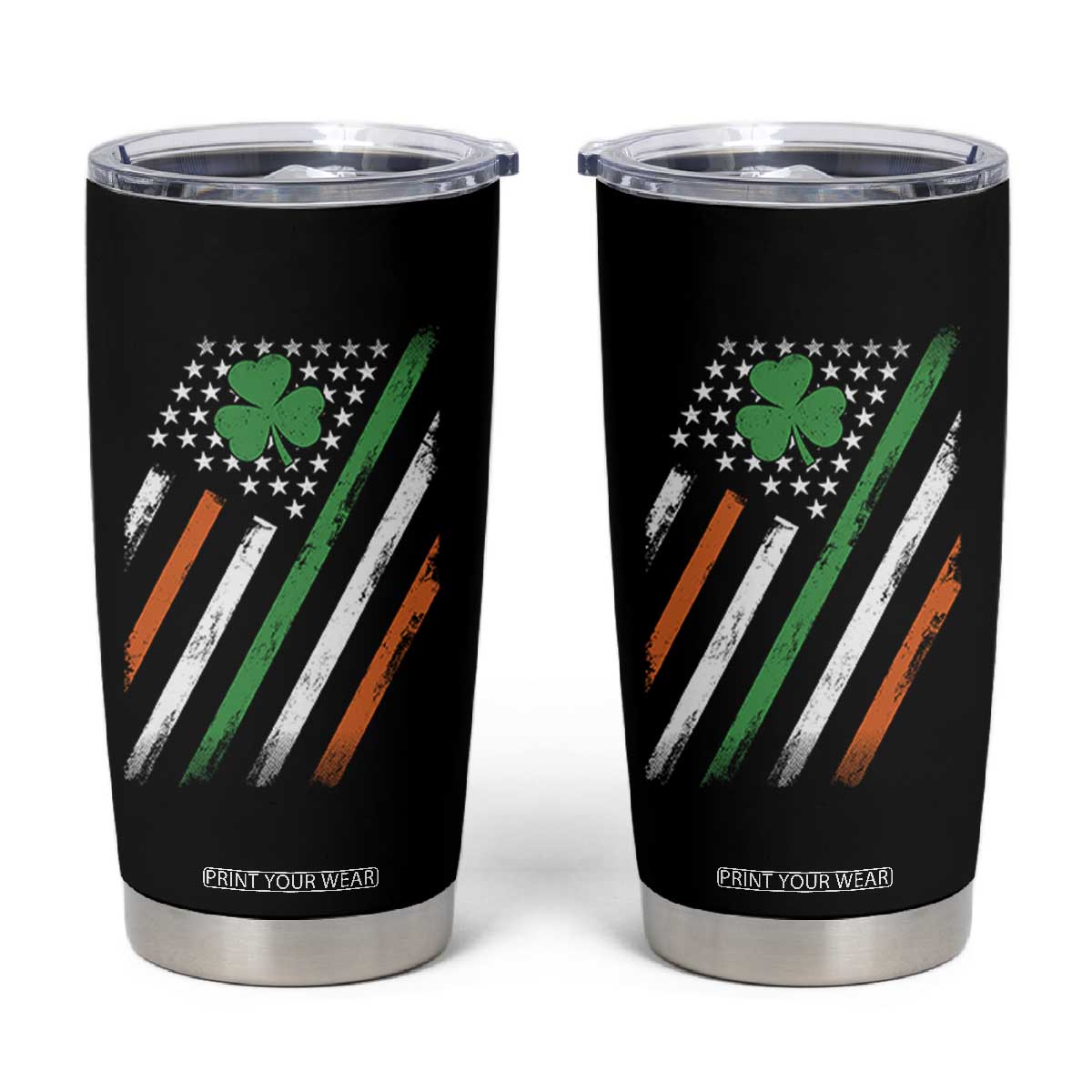 Funny Irish American Flag Shamrock Tumbler Cup TS11 Black Print Your Wear