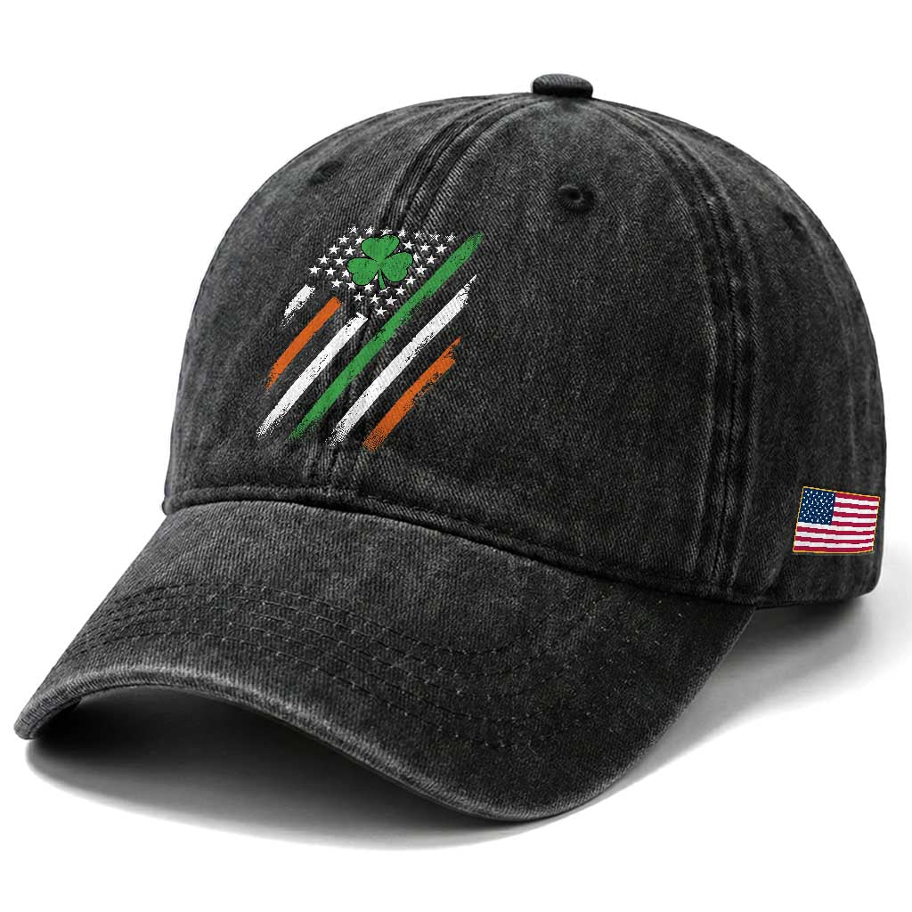 Funny Irish American Flag Shamrock Washed Cotton Baseball Cap TS11 Print Your Wear