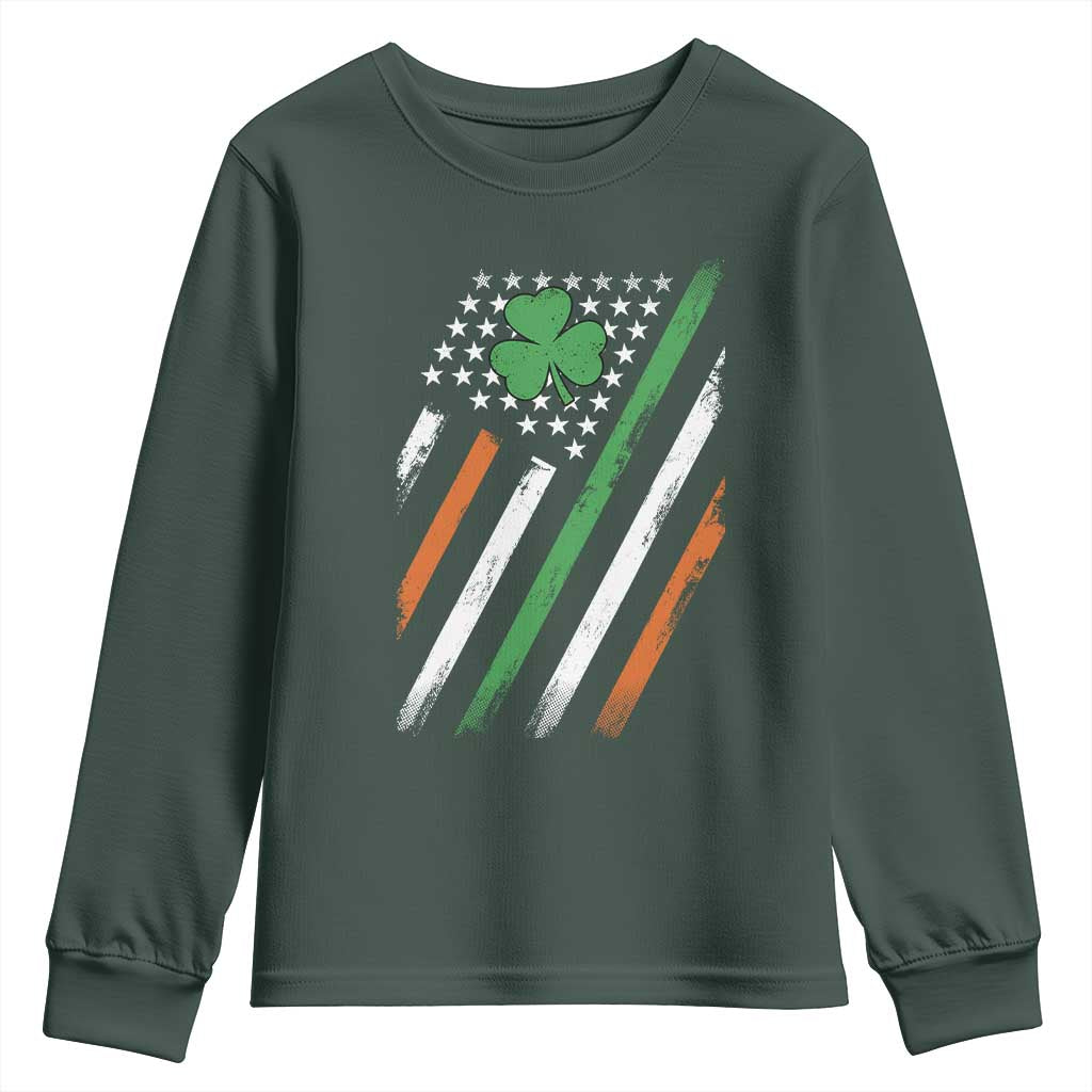 Funny Irish American Flag Shamrock Youth Sweatshirt TS11 Dark Forest Green Print Your Wear